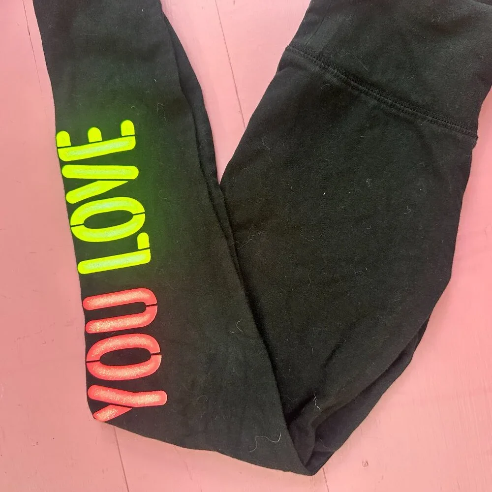 Justice Girls Leggings Size 8 Do What You Love Black Neon Pants
